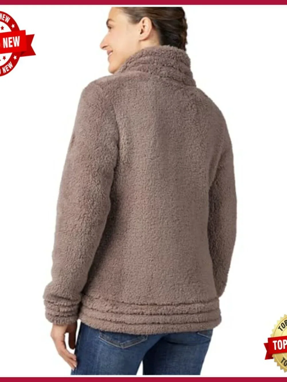 Women's Sherpa Faux Fur Fleece Jacket Long Sleeve Full Zip Casual Warm - Picture 2 of 5